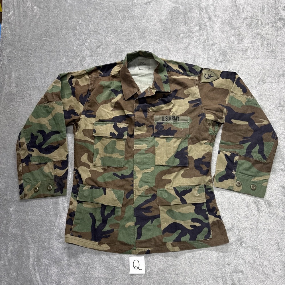 Vintage US ARMY Combat BDU Woodland Camo Field Jacket Coat Mens Medium-short